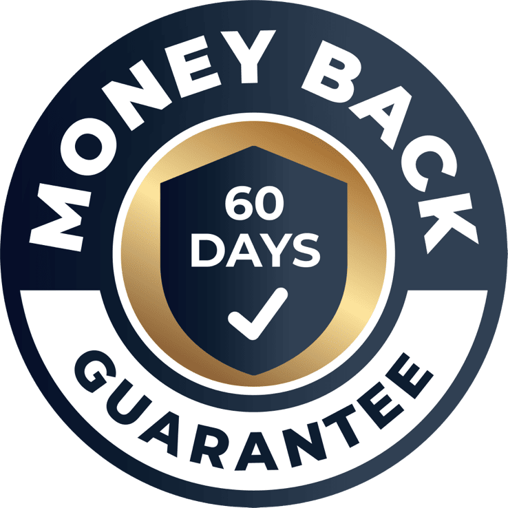 60-day 100% money back guarantee seal